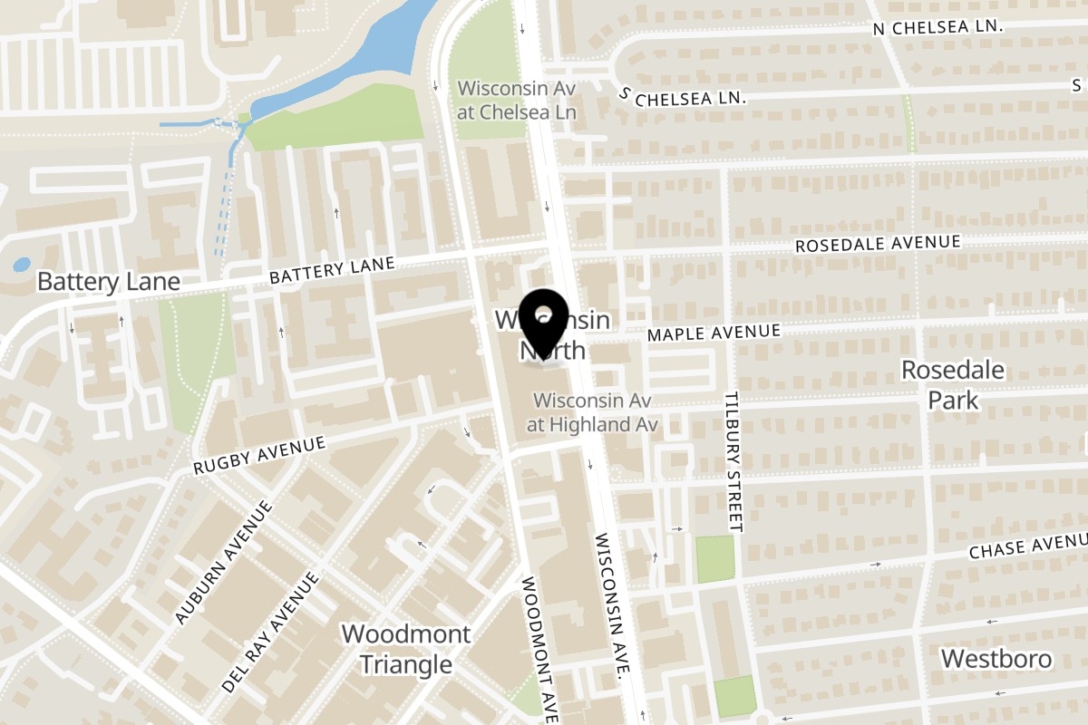 Map showing the location of Guapo's Cocina & Bar Bethesda on 8130 Wisconsin Ave in Bethesda